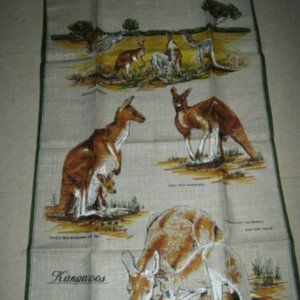 Australia Kangaroos Pure Linen Hand Printed Tea Towel Heil